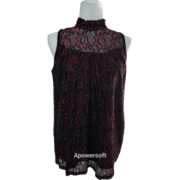 Shannon Ford New York Tops - NWOT Shannon Ford New York Maroon Floral Lace Illusion High Neckline Top